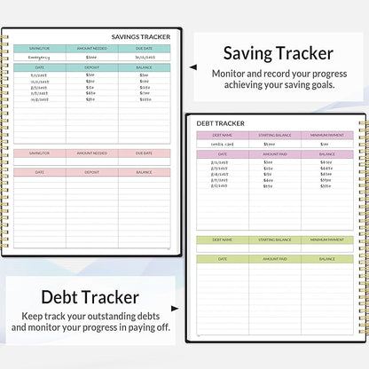 SUNEE Budget Planner - Monthly Budget Book with Expense Tracker Notebook, A4(8.5" x 11") Undated 12 Month Bill Organizer & Finance Planner to Manage Your Money, Account Book with Colorful Tab, Black