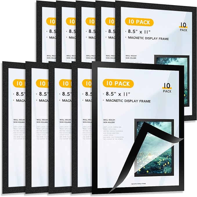 10 Pcs Magnetic Sign Holder 8.5 x 11'' Letter Magnetic Picture Frame Adhesive Frames for Walls Display Window,Door Display Frame and Magnetic for Refrigerator