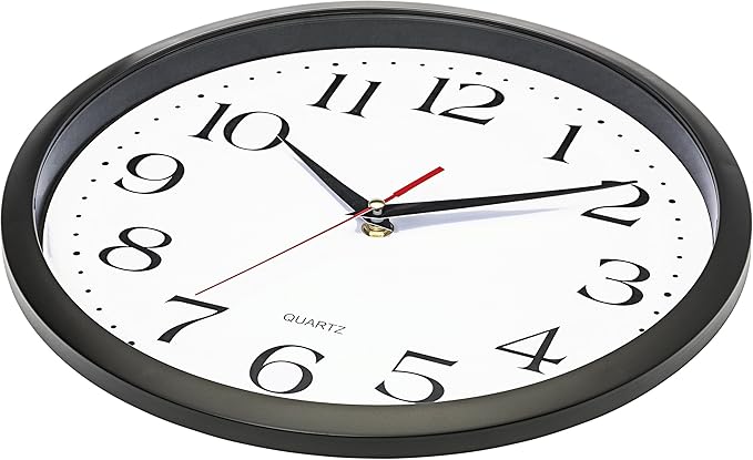 Bernhard Products Black Wall Clock Silent Non Ticking,12 Inch Quality Quartz Battery Operated Round Easy to Read Home/Office/Kitchen/Classroom/School Clock Sweep Movement (12 Inch)