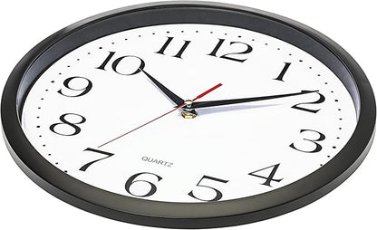 Bernhard Products Black Wall Clock Silent Non Ticking,12 Inch Quality Quartz Battery Operated Round Easy to Read Home/Office/Kitchen/Classroom/School Clock Sweep Movement (12 Inch)