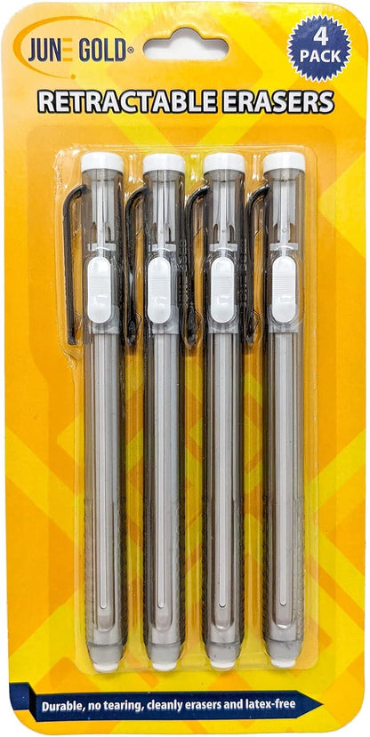 June Gold 4 Pack of Retractable Mechanical Pen Erasers - Latex-Free, White Vinyl, & Precision Erasing