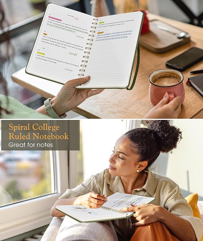 Graph Spiral Journal Notebook, A5 Hardcover Spiral Journals for Women Men, 100 GSM Graph Paper Notebooks, 150 Pages Spiral Bound Grid Notebook for Writing Note Taking Work 5.75" x 8.38" Olive Green