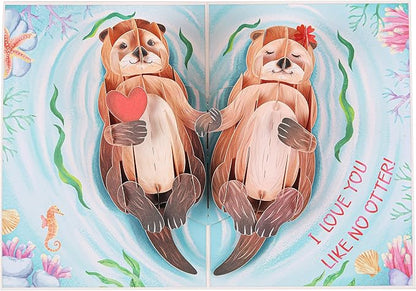 Liif Otter Half 3D Pop Up Anniversary Card For Wife, Husband, Couple, Funny Birthday Card - For Girlfriend, Boyfriend | With Message Note & Envelop | Size 7 x 5 Inch