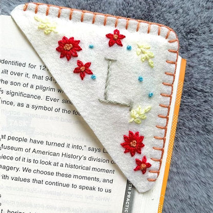 Personalized Hand Embroidered Corner Bookmark, Bookmarks for Women, Personalized Bookmark for Books, Cute Flower Book Mark, Hand Stitch Gift for Women for Book Lovers by HNQCPCVU (L, White)