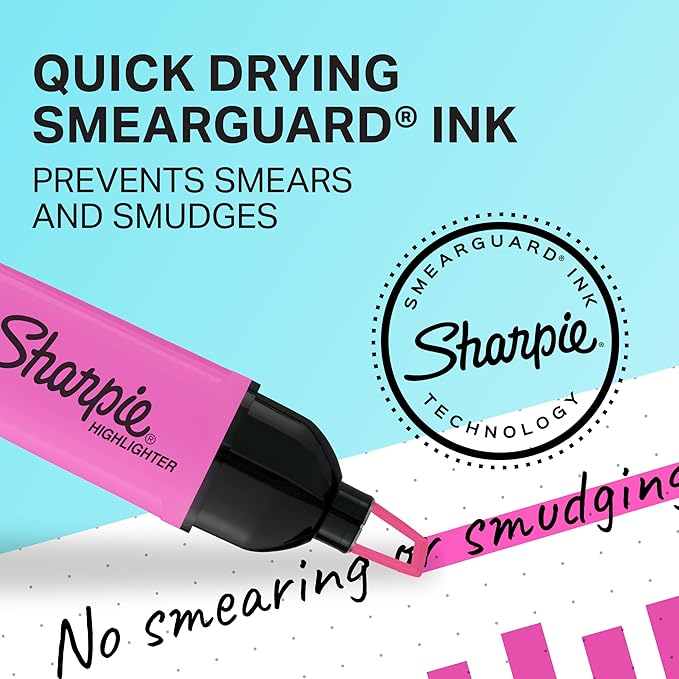 SHARPIE Clear View Highlighter, Chisel Tip Fluorescent And Pastel Highlighters, See Through Tip Highlighter Marker Set, Tank Highlighter, Assorted Colors, 8 Count