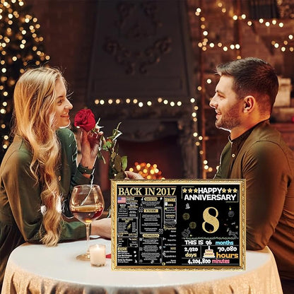 Joycard 8th Anniversary Card for Women Men, Gold Wedding Card for Wife Husband, Sweet Marriage Decorations Gifts for Couple, Perfect for Her Him on Anniversary Day, Back in 2017