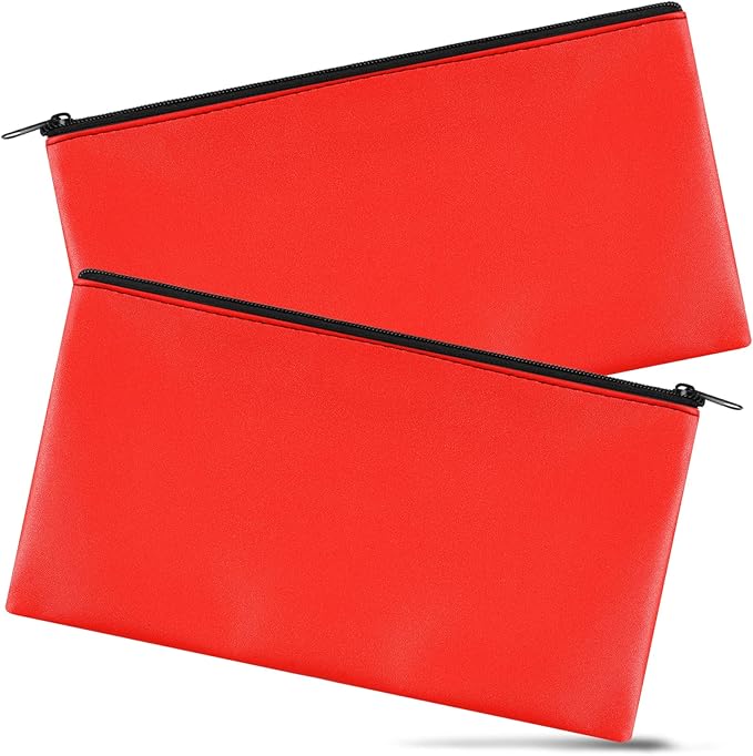 2 Pieces Money Bags with Zipper, 11x6.1 inch Money Pouch, Bank Bag, Cash Bag, Check Wallet, Cosmetics(Red)