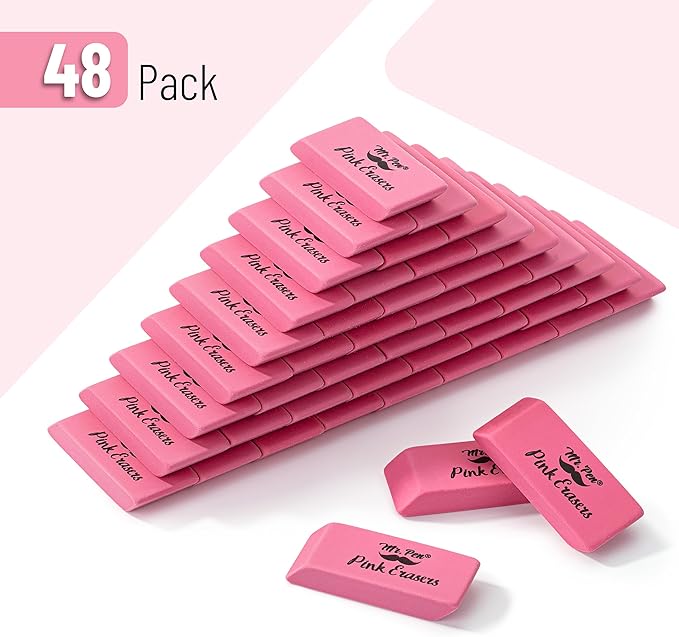 Mr. Pen- Pink Pencil Eraser, 48 Pack, Mr Pen Erasers for Pencils, Large Eraser, Block Erasers for School