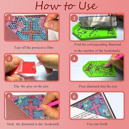 Diamond Art Painting Bookmarks,8Pcs DIY Cute Diamond Art Kits for Adults, Corner Bookmarks Small Crafts Kit Gifts for Women Book Lovers (Cross)