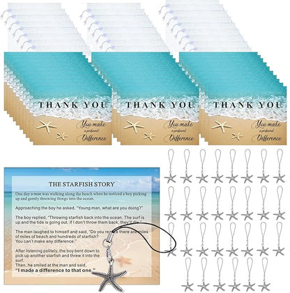 Employee Appreciation Gifts Bulk 30 Starfish Story Card Thank You Gifts for Coworkers You Make a Profound Difference Notecards Teacher Volunteer Nurse Appreciation Gift(Silver)