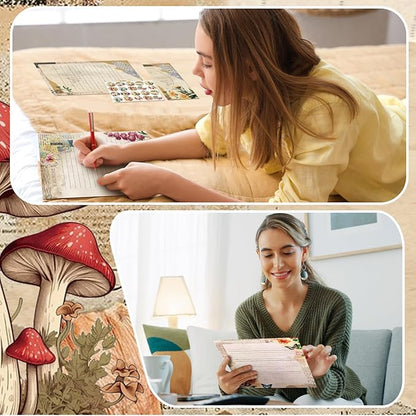 TaoBary 160 Packs Stationery Paper Set (50 Double Sided Stationery Writing Papers 50 Matching Envelopes) 60 Round Dot Sticker, 10 Design(8.5 x 11 Inch,Nature Vintage Style)