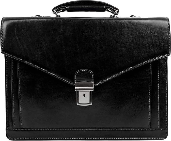 Time Resistance Leather Briefcase for Men - Business Laptop Bag - Italian Handmade Leather Bag - Attache - Gift Box Included