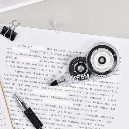 White Correction Tape, Easy To Use Applicator for Instant Corrections Wrong Writing At Any Time, For school, Office (12pack, 5M/196" x 0.2", Black)