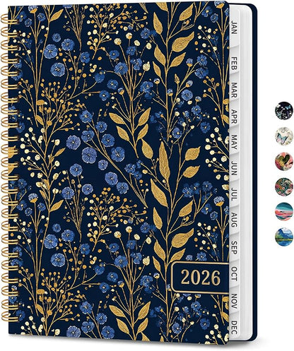 2026 Planner, Weekly and Monthly Planner for Women, January 2026 to December 2026, Pretty Hardcover 2026 Calendar Planner Book with Tabs, Inner Pocket, Spiral Bound, Perfect Office Home School Supplies - 6.3" x 8.5", Tiny Blues