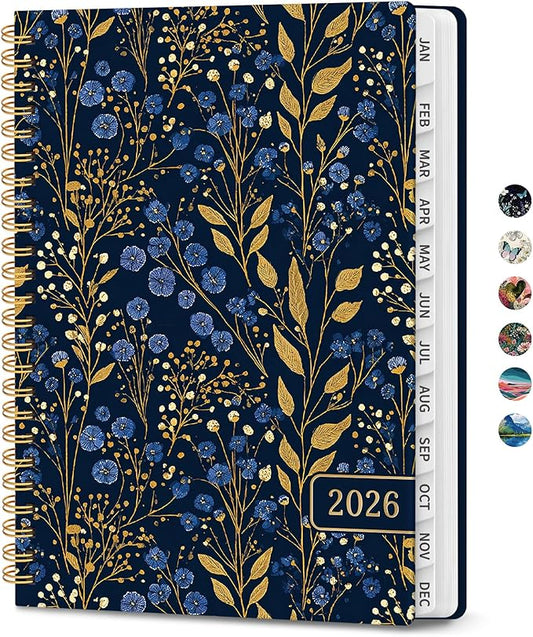 2026 Planner, Weekly and Monthly Planner for Women, January 2026 to December 2026, Pretty Hardcover 2026 Calendar Planner Book with Tabs, Inner Pocket, Spiral Bound, Perfect Office Home School Supplies - 6.3" x 8.5", Tiny Blues