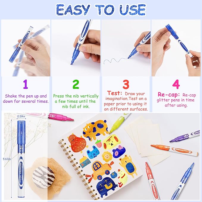 Glitter Markers Pen 12 Colors Glitter Metallic Shimmer Marker for Kids Adults DIY Crafts Greeting Birthday Cards Making Scrapbooking Doodle Poster Album Art Supplies, Teen Girl Trendy Stuff