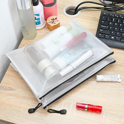 AUSTARK 20 Pcs Zipper File Bags, Plastic Mesh Pouch, Board Game Storage Bag, Waterproof Bags for Office School (B5 Size 11.4''x8.2'', White and Black)