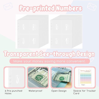 Axolotl 100 Envelopes Money Saving Challenge Binder, A5 Savings Budget Challenges Binders with Cash Envelopes, 100 Days Envelope Saving Binder Book, Budget Planner (Laser Silver)