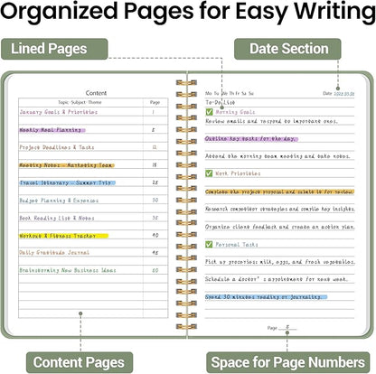 Lined Spiral Journal Notebook, A5 College Ruled Notebook for Journaling, Note-Taking, and Daily Planning, Durable Hardcover with an Elegant Design, Green