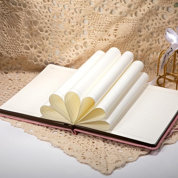 CAGIE Leather Journals for Writing Hardcover Journal for Men with Pen, 290 Pages Lined Journaling Notebooks for Work Pink Leather Vintage Journal Notebook, 6.1" x 8.5"