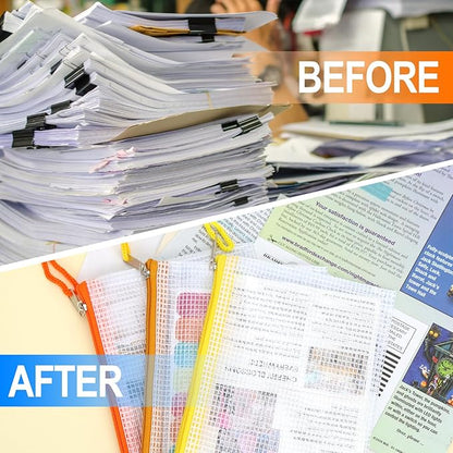 EOOUT 14pcs Mesh Zipper Pouch, A6 Size Zipper Bags, 6.5 x 4.7 Inches in 14 Colors for Travel Storage and Office Supplies Storage