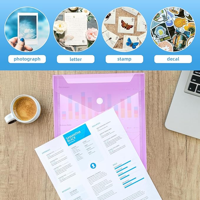 Vmiapxo 40 Pack Multi-Color Stamp and Die Storage Pockets, Reusable Rainbow Small Plastic Envelopes Waterproof Sticker Organizer Receipt Holder Photo Storage Folders (7" x 9.4")