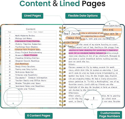 Lined Spiral Journal Notebook for Women, A5 College Ruled Journals for Writing, Hardcover Notebooks for Work, Note taking and Office School Supplies,140 Pages - Emerald Shores