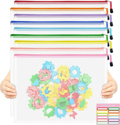 9pcs Mesh Zipper Pouch Bags, A3 Sizes Zipper Pouch, Mesh Bags With Zipper, Plastic Zipper Pouches, 9 Colors Zipper Pouches for Organizing, Board Game Storage, Travel, School Office organize