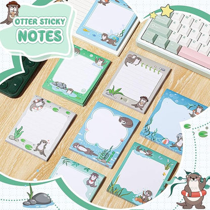 Sabary 9 Pads Sticky Notes 3.15 x 3.94 Inches Cute Self Sticky Note Pads Colored Adhesive Notepad for Memo Reminder Journal Studying Office Home Gift (Otter)