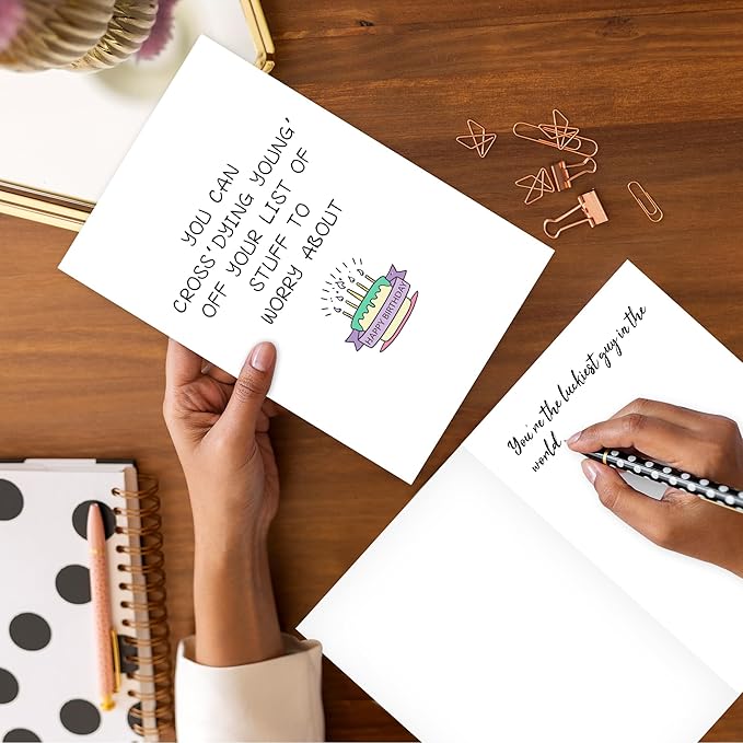 Funny Birthday Card for Men Women, Humorous Birthday Card for Friends, Old Age Birthday Cards for Him Her, Dying Young' off Your List of Stuff to Worry About