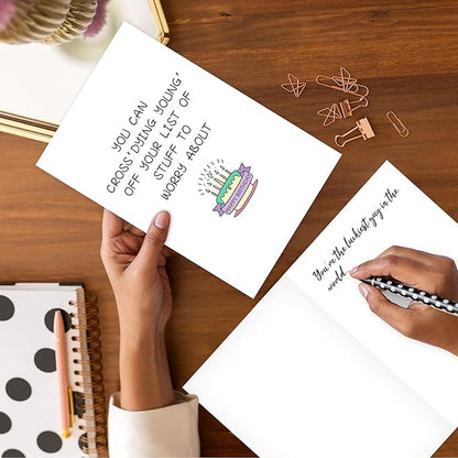 Funny Birthday Card for Men Women, Humorous Birthday Card for Friends, Old Age Birthday Cards for Him Her, Dying Young' off Your List of Stuff to Worry About