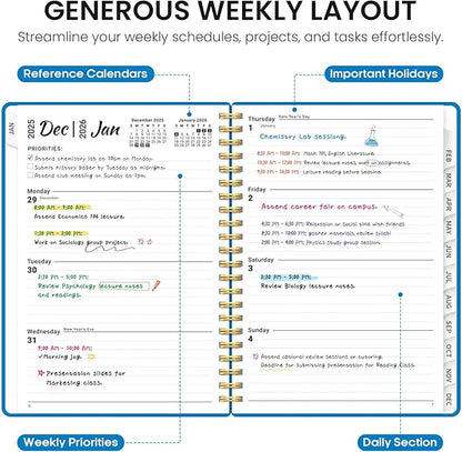 2026 Planner, Weekly and Monthly Calender Planner, Jan 2026 to Dec 2026, Hardcover 2026 Calendar Planner Book with Tabs & Inner Pocket, Office Home School Supplies for Women & Men - A4 (8.5" x 11"), Azure Blue