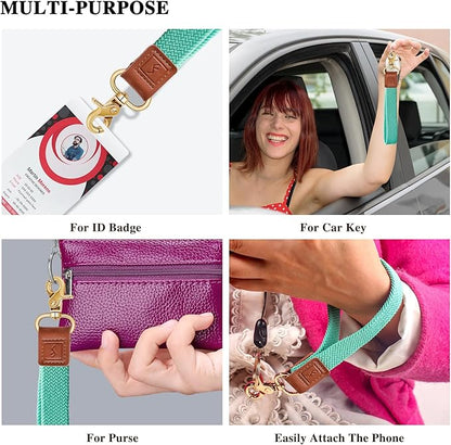 Fishent Stretchy Wristlet Keychain,Braided Cute Wrist Lanyards for Keys, Key Chain Holder for Women Men, Wrist Strap Keychain for Car Keys Phone Camera Wallet ID Badges Card (Lake Blue)