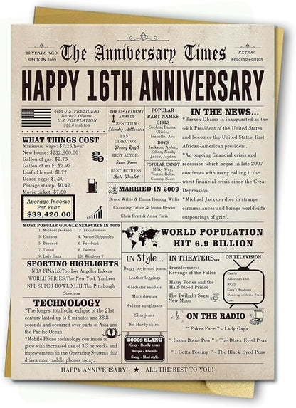 Funny 16th Wedding Anniversary Card, Lovely 16th Anniversary Cards for Her Him, Retro 16 Years Anniversary Card Gift for Parents, Romantic 16 Years Married Aday Gift