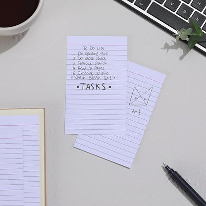 Vertical Ruled Index Cards 3 X 5 Flash Card Double Sided Lined Notecards Heavy Weight Ruled Checklist Thick Recipe Cards for Studying, School, Home and Office（White,100Count）