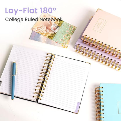 Hardcover Spiral Notebook with Tabs 5.5"x7.5" Small Spiral Lined Journals for Women with Dividers 220 Pages College Ruled Composition Notebook 5 Subject Notebook for Work School Gifts, Purple