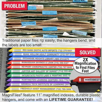 Ultimate Office MagniFile Hanging File Folders V Base Letter Size with 11 inch Magnified Indexes That Double The Size of Your File Titles to Find Files Fast. (Set of 20 Assorted)