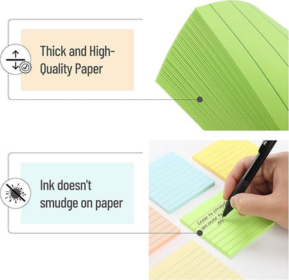 Mr. Pen Lined Sticky Notes - 3x3, 6 Pads, 45 Sheets, Pastel Colors