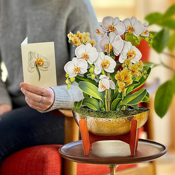 Freshcut Paper Pop Up Cards, Serenity Orchid, 12 Inch Life Sized Forever Flower Bouquet 3D Popup Greeting Card, Birthday Cards, Get Well Gifts, Blank Notecard & Envelope