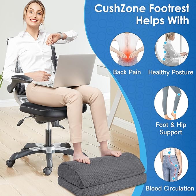 Foot Rest for Under Desk at Work Adjustable Foam for Office and Home, Office Desk Accessories，Comfortable Footrest with 2 Adjustable Heights，Back & Hip Pain Relief (Gray-16.9 in)