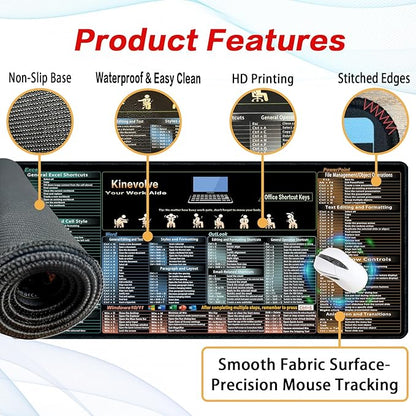 Excel,Word,Outlook,Windows,PowerPoint Cheat Sheet Mouse Pad,Extended Large XXL Office Shortcut Keyboard Desk Pad,Non-Slip Accessories Desk Mat 35.4" x 15.7"