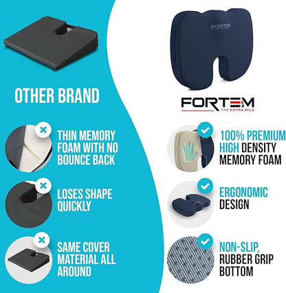 FORTEM Seat Cushion and Lumbar Support for Office Chair, Desk Chair Cushion, Memory Foam Office Chair Cushion, Non Slip Sitting and Back Pillow for Gaming, Car Seat Cushion, Chair Pad, XL