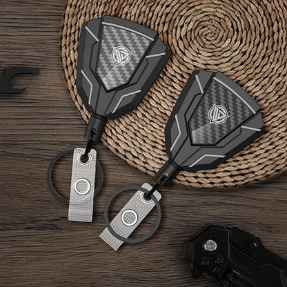 Oaridey Heavy Duty Retractable Keychain with Belt Clip, Retractable Badge Holders with Carbon Fiber Front, Badge Reels Retractable with Key Ring and 31.8” Steel Cord, 9oz Rebound - 2 Pack