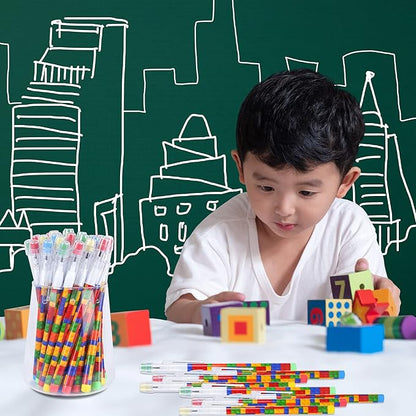 Kolewo4ever 48pcs HB Building Block Pencils Translucent Pencil Multicolor Non Sharpening Pencils Pop Up Plastic Pencils for Exams, School, Office, Sketching Learning Activities