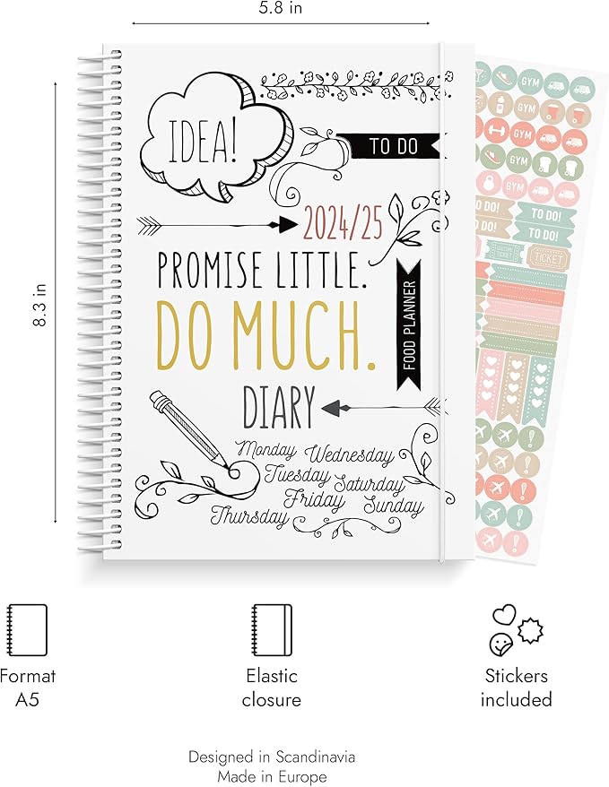Doodle Academic Planner 2024-2025 | July 2024 - August 2025 | Weekly & Monthly Planner | Space for Creativity & Coloring | Planner stickers included | 120gsm paper
