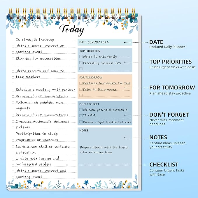 To Do List Notepad - To Do List Notebook for Work with 52 Sheets, 6.5" x 9.8" Checklist Productivity Organizer with Hourly Schedule for Task Management-Azure