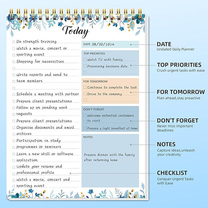 To Do List Notepad - To Do List Notebook for Work with 52 Sheets, 6.5" x 9.8" Checklist Productivity Organizer with Hourly Schedule for Task Management-Azure
