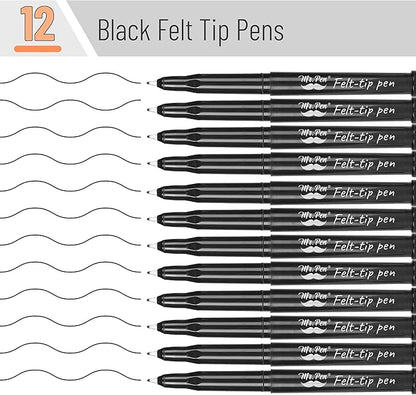 Mr. Pen- Felt Tip Pens, Black Pen, 12 Pack, Fast Dry, No Smear, Planner Markers