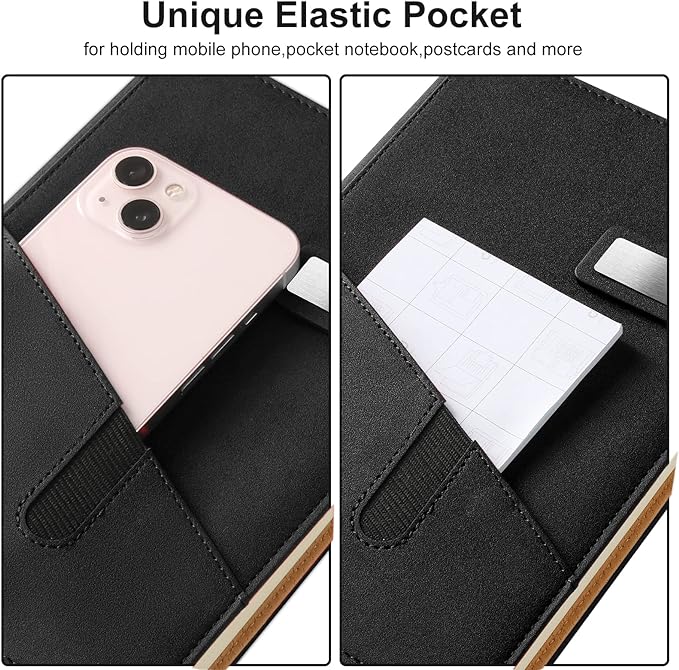 A5 Blank Journal Notebook, Refillable Hardcover Leather Sketchbook with Pocket and Magnetic Buckle, 240 Pages Thick Travel Sketchbooks for Drawing and Writing, 80gsm Unlined Journal for Men and Women