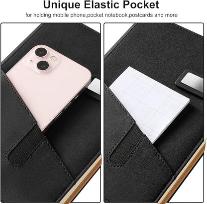 A5 Blank Journal Notebook, Refillable Hardcover Leather Sketchbook with Pocket and Magnetic Buckle, 240 Pages Thick Travel Sketchbooks for Drawing and Writing, 80gsm Unlined Journal for Men and Women